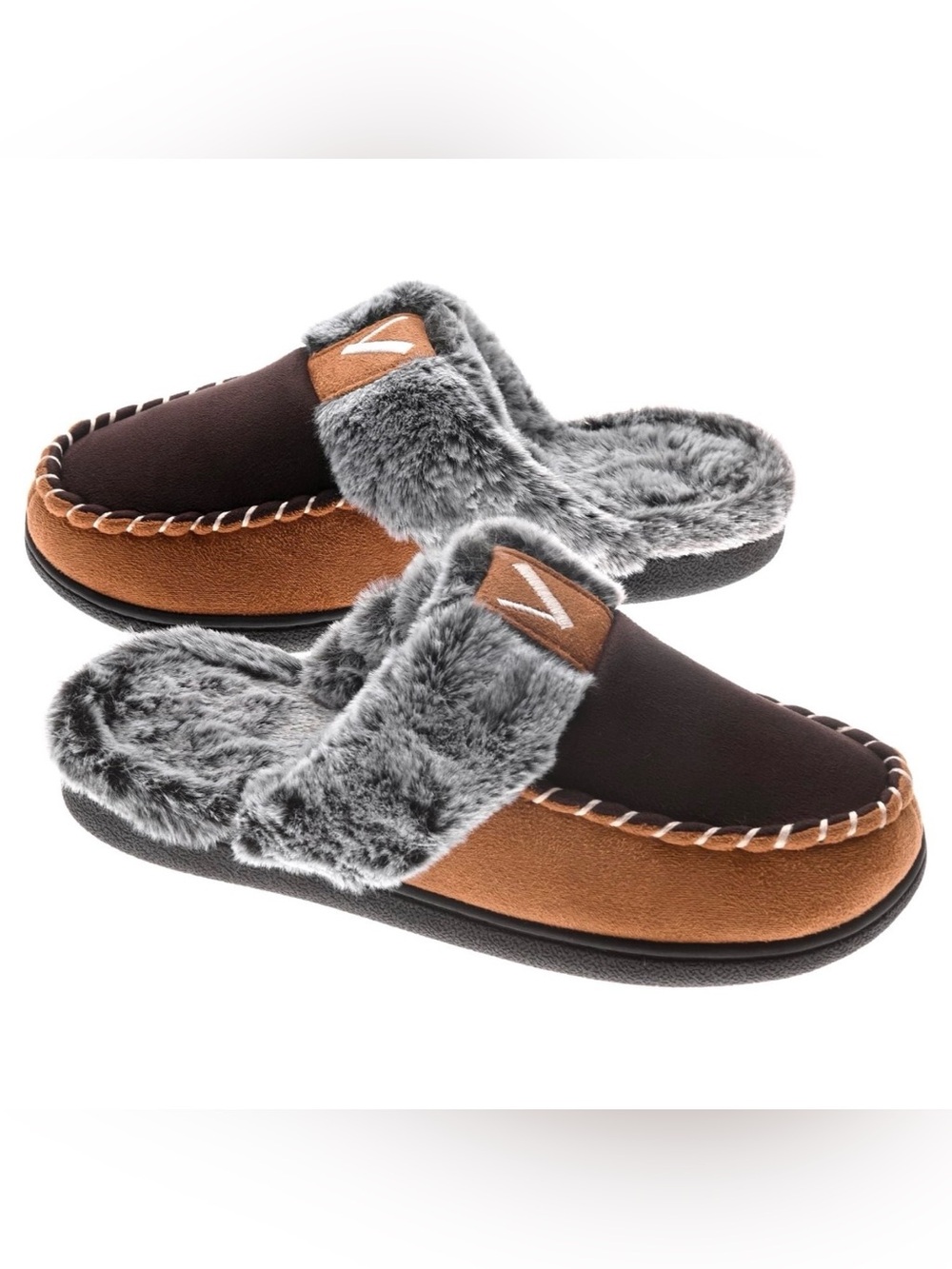 NEW Vonmay Women’s Fuzzy Memory Foam Moccasin Slippers Brown Size 7-8